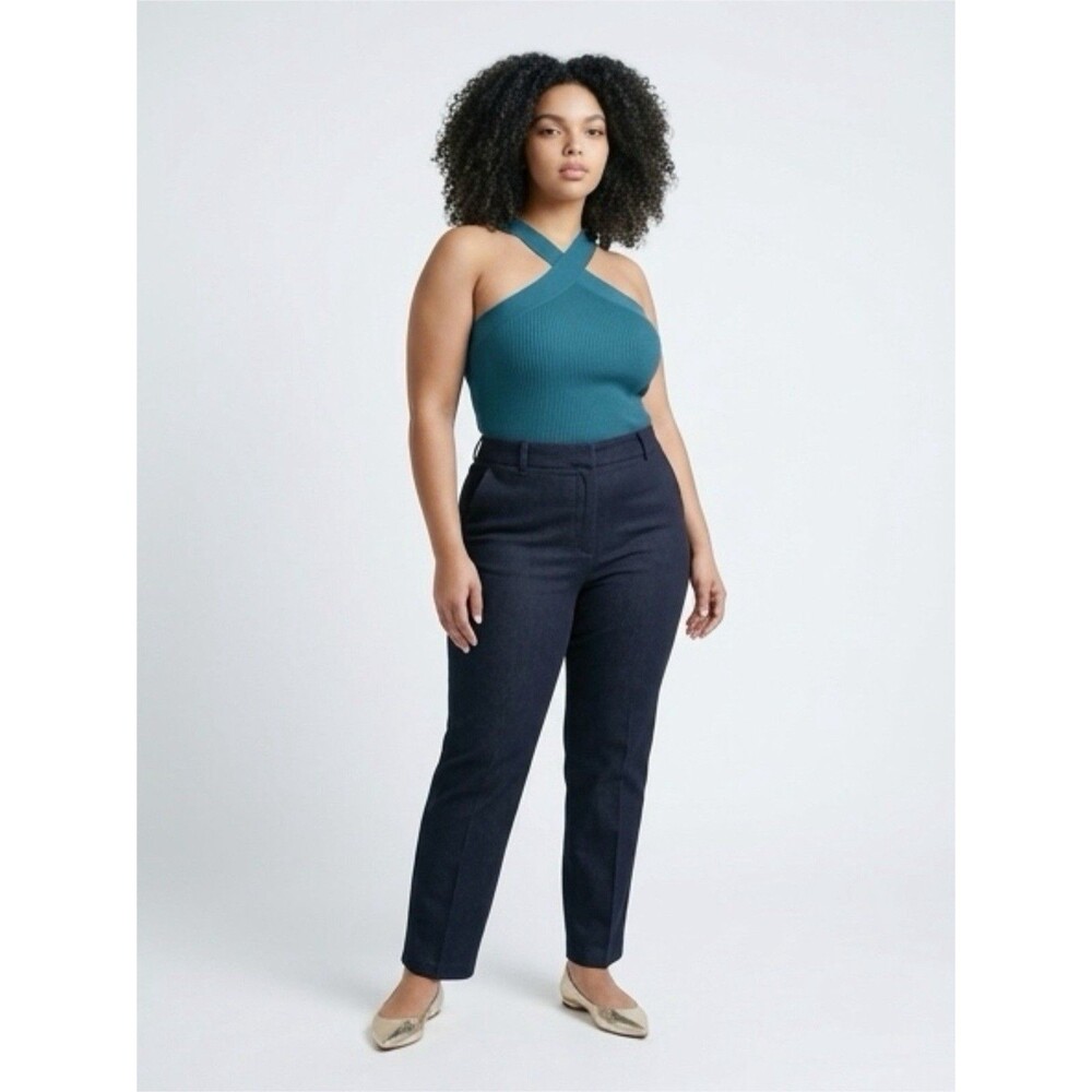Halogen Ribbed Knit Ribbed Crop Top Plus Size‎ 1X Teal Blue Criss Cross Neck